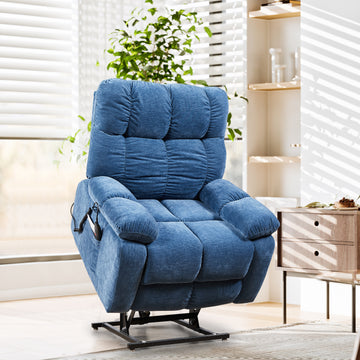 Liyasi Electric Power Lift Recliner Chair With Airbag Massage And Heating For Elderly, 3 Positions, 2 Side Pockets, Usb Charge Ports, High End Quality Cloth Power Reclining Chair Blue Foam Fabric