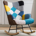 Modern Patchwork Accent Chair With Solid Wood Armrest And Feet, Mid Century Modern Accent Sofa, Fabric Sofa Chair For Living Room Bedroom Studio, Comfy Side Armchair For Bed Blue Antique Blue Foam Cotton Linen