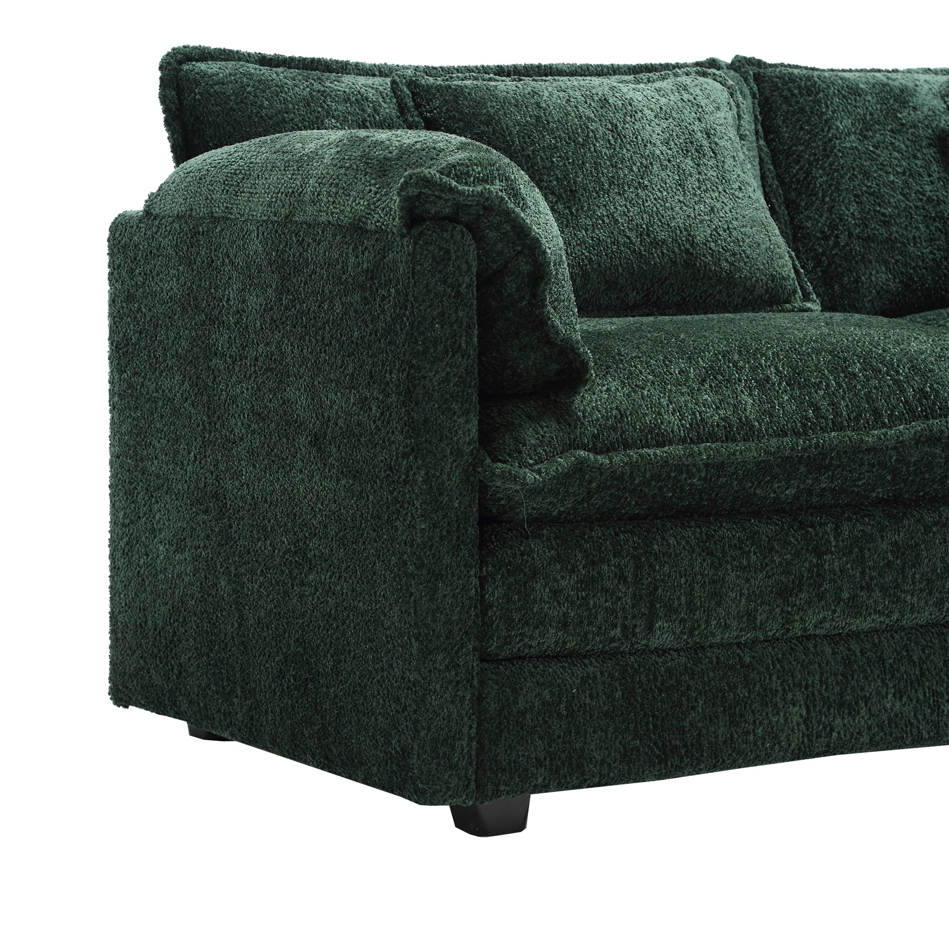 Modern Large Boucle Fabric L Shape Sectional Chenille Fabric, Movable Pedals, Detachable Armrests, Oversized Three Seat Sofa Emerald Chenille 3 Seat