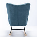 Rocking Chair With Pocket, Soft Teddy Fabric Rocking Chair For Nursery, Comfy Wingback Glider Rocker With Safe Solid Wood Base For Living Room Bedroom Balcony Blue Blue Casual Foam Teddy