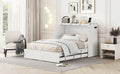 Full Size Murphy Bed Wall Bed With Drawer And A Set Of Sockets & Usb Ports, Pulley Structure Design, White White Solid Wood Mdf