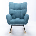Rocking Chair With Pocket, Soft Teddy Fabric Rocking Chair For Nursery, Comfy Wingback Glider Rocker With Safe Solid Wood Base For Living Room Bedroom Balcony Blue Blue Casual Foam Teddy