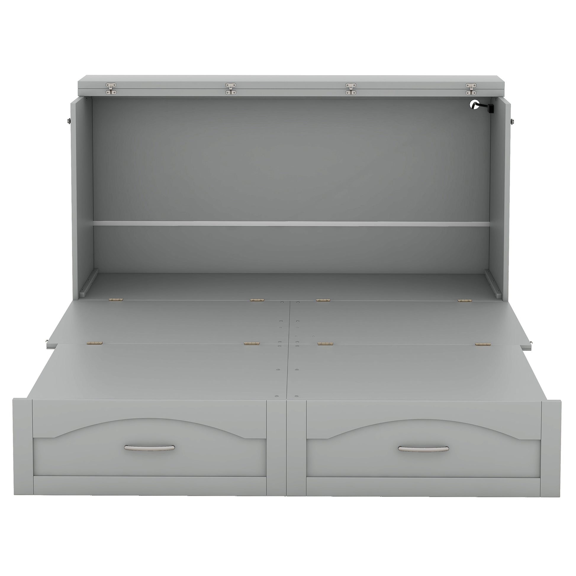 Queen Size Murphy Bed Wall Bed With Drawer And A Set Of Sockets & Usb Ports, Pulley Structure Design, Gray Gray Solid Wood Mdf