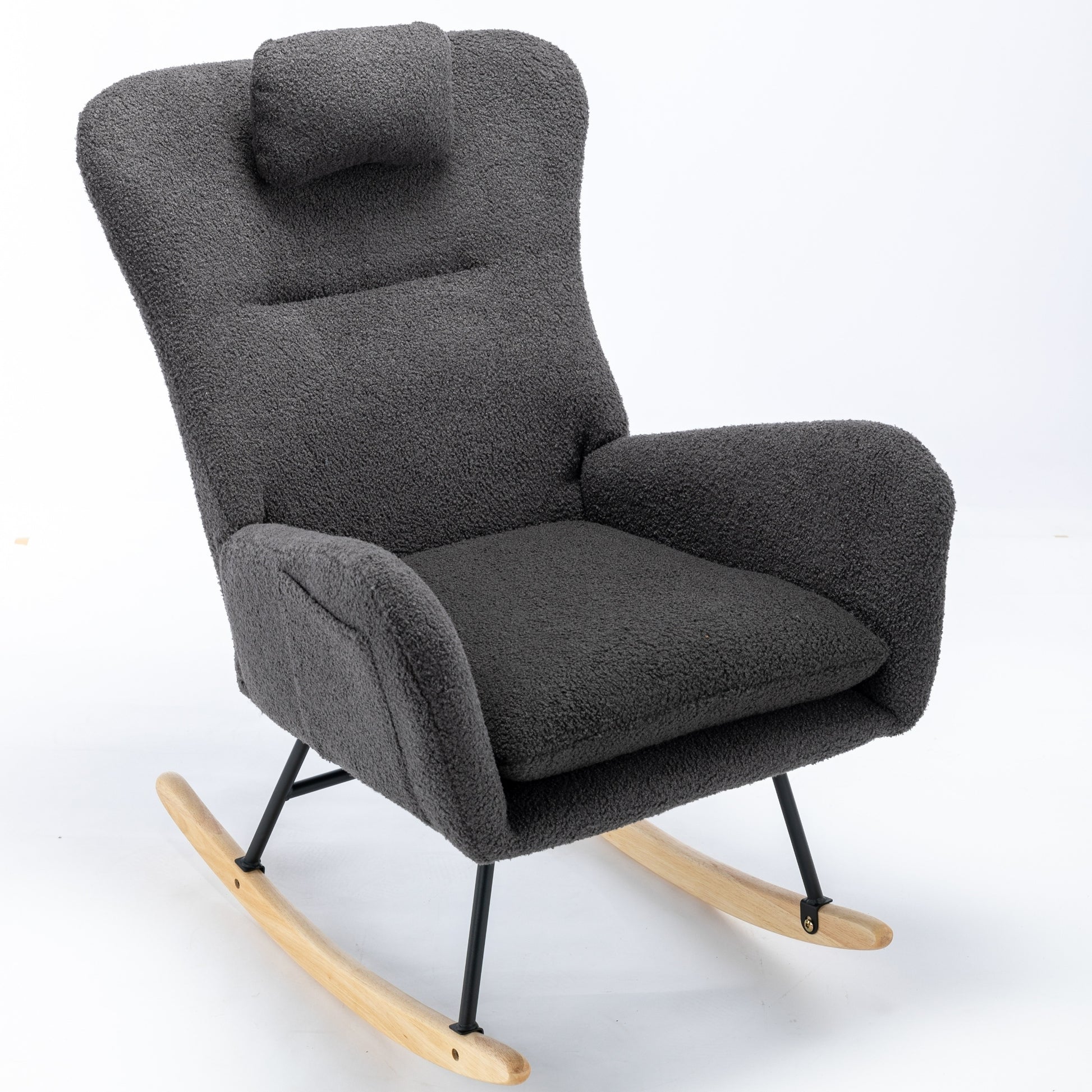 Same As W1372105256 35.5 Inch Rocking Chair With Pocket, Soft Teddy Fabric Rocking Chair For Nursery, Comfy Wingback Glider Rocker With Safe Solid Wood Base For Living Room Bedroom Balcony Greg Grey Casual Foam Teddy