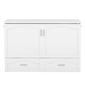 Queen Size Murphy Bed Wall Bed With Drawer And A Set Of Sockets & Usb Ports, Pulley Structure Design, White White Solid Wood Mdf