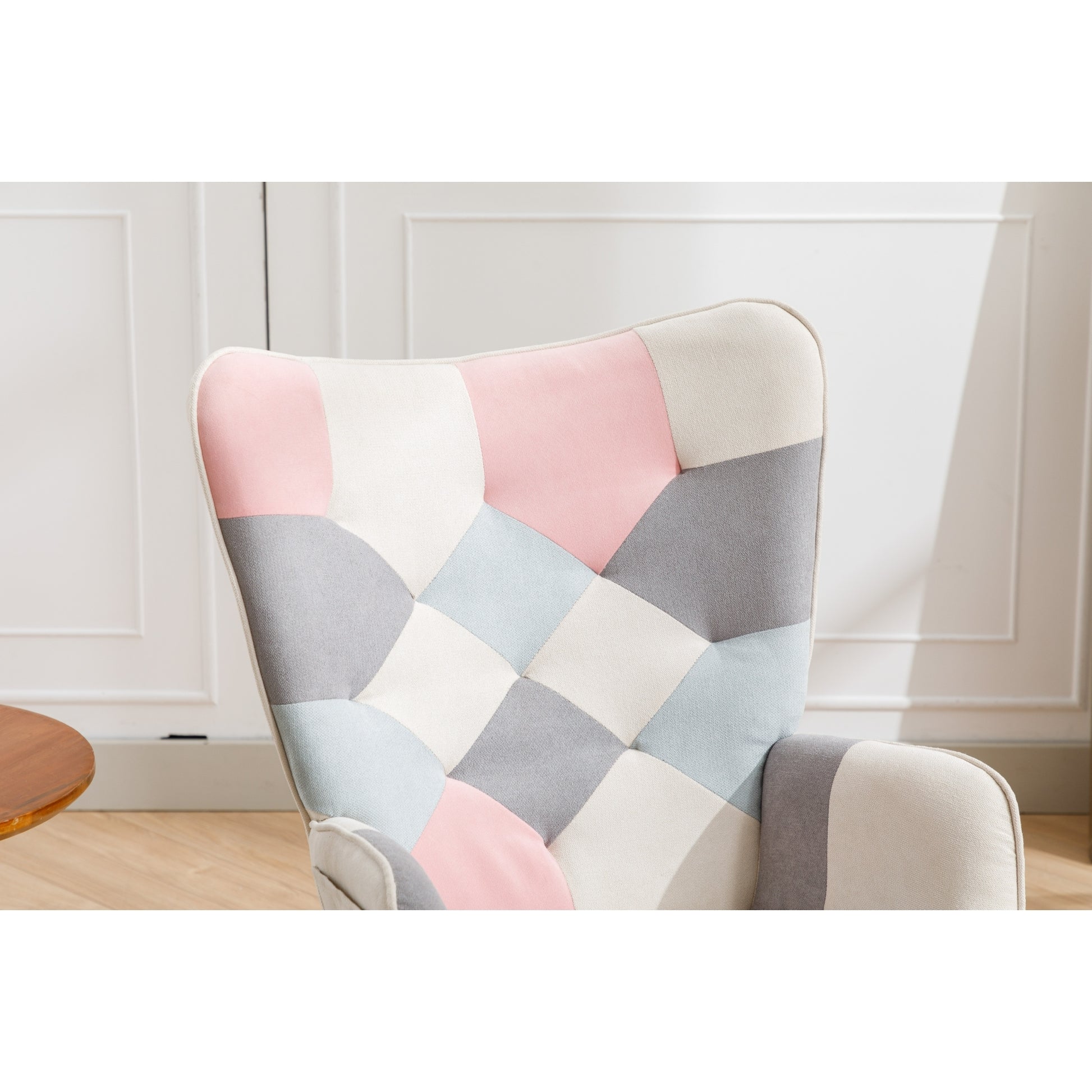 Modern Patchwork Accent Chair With Solid Wood Armrest And Feet, Mid Century Modern Accent Sofa, Fabric Sofa Chair For Living Room Bedroom Studio, Comfy Side Armchair For Bed Pink Pink Foam Cotton Linen
