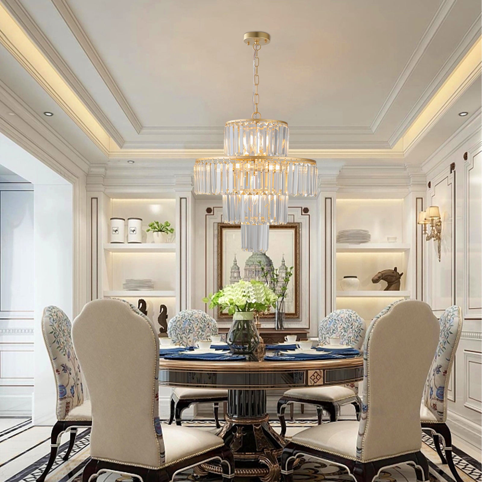Crystal Chandelier Modern Chandeliers Lights Fixture Hanging Pendant Light Fixture For Dining Room Bedroom Living Room Dia 19.7 Inch Gold Crystal Iron