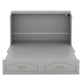 Full Size Murphy Bed Wall Bed With Drawer And A Set Of Sockets & Usb Ports, Pulley Structure Design, Gray Gray Solid Wood Mdf