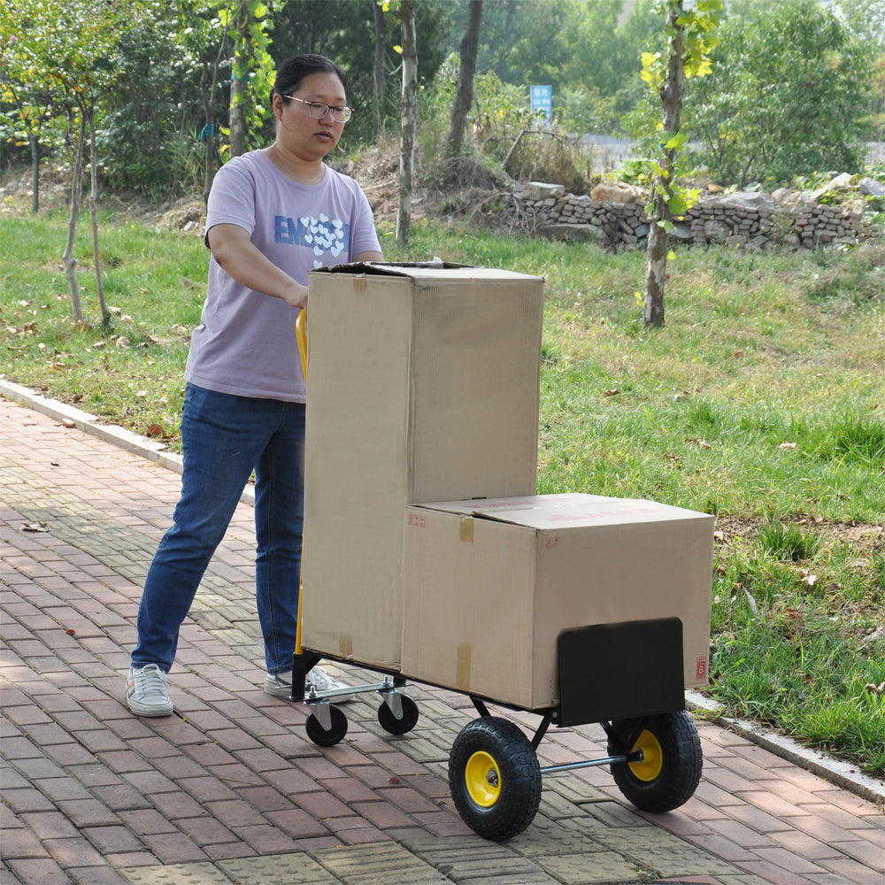 Ht1006Bk Ylhand Truck Dual Purpose 2 Wheel Dolly Cart And 4 Wheel Push Cart With Swivel Wheels 330 Lbs Capacity Heavy Duty Platform Cart For Moving Warehouse Garden Grocery Black Metal