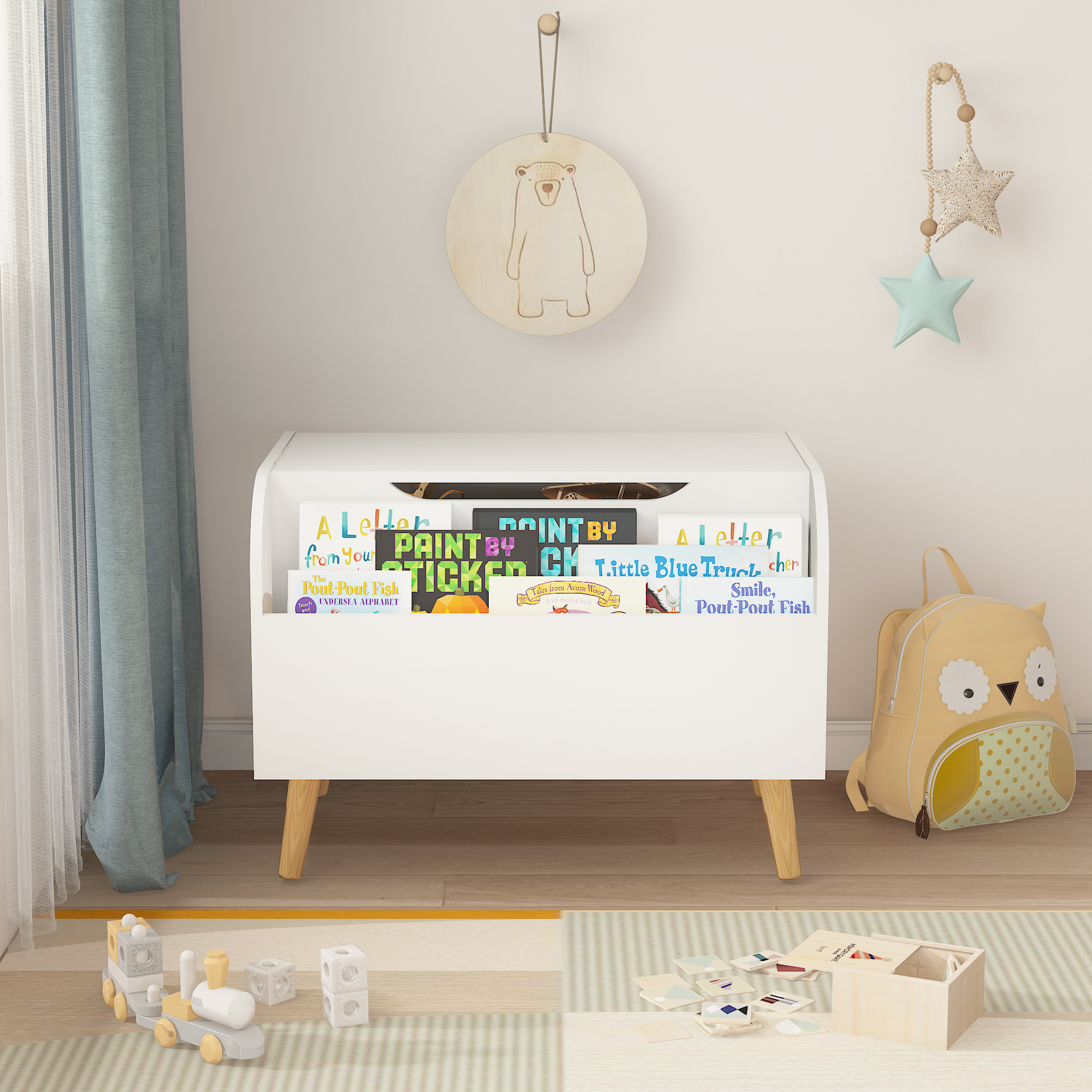 Wooden Toy Box, Kids Toy Storage Organizer With Front Bookshelf, Flip Top Lid, Safety Hinge, Boys Girls Toy Chest Bench For Playroom Kids Room Organization White White Solid Wood Mdf