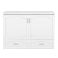 Full Size Murphy Bed Wall Bed With Drawer And A Set Of Sockets & Usb Ports, Pulley Structure Design, White White Solid Wood Mdf