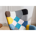Modern Patchwork Accent Chair With Solid Wood Armrest And Feet, Mid Century Modern Accent Sofa, Fabric Sofa Chair For Living Room Bedroom Studio, Comfy Side Armchair For Bed Blue Antique Blue Foam Cotton Linen