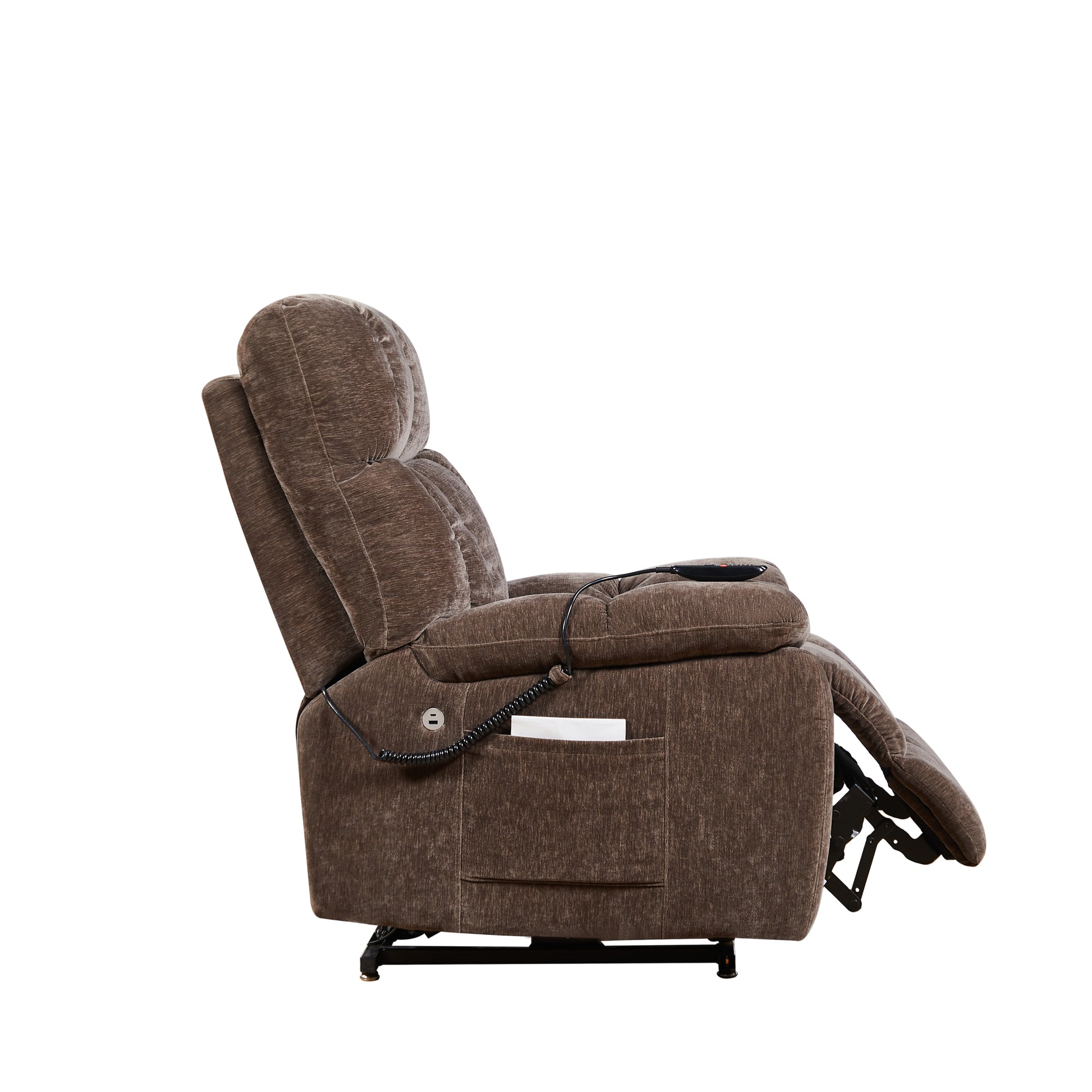 Liyasi Electric Power Lift Recliner Chair With 2 Motors Massage And Heat For Elderly, 3 Positions, 2 Side Pockets, Usb Charge Ports, High End Quality Cloth Power Reclining Chair Brown Foam Fabric