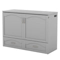 Full Size Murphy Bed Wall Bed With Drawer And A Set Of Sockets & Usb Ports, Pulley Structure Design, Gray Gray Solid Wood Mdf