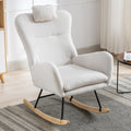 35.5 Inch Rocking Chair With Pocket, Soft Teddy Fabric Rocking Chair For Nursery, Comfy Wingback Glider Rocker With Safe Solid Wood Base For Living Room Bedroom Balcony White White Casual Foam Teddy