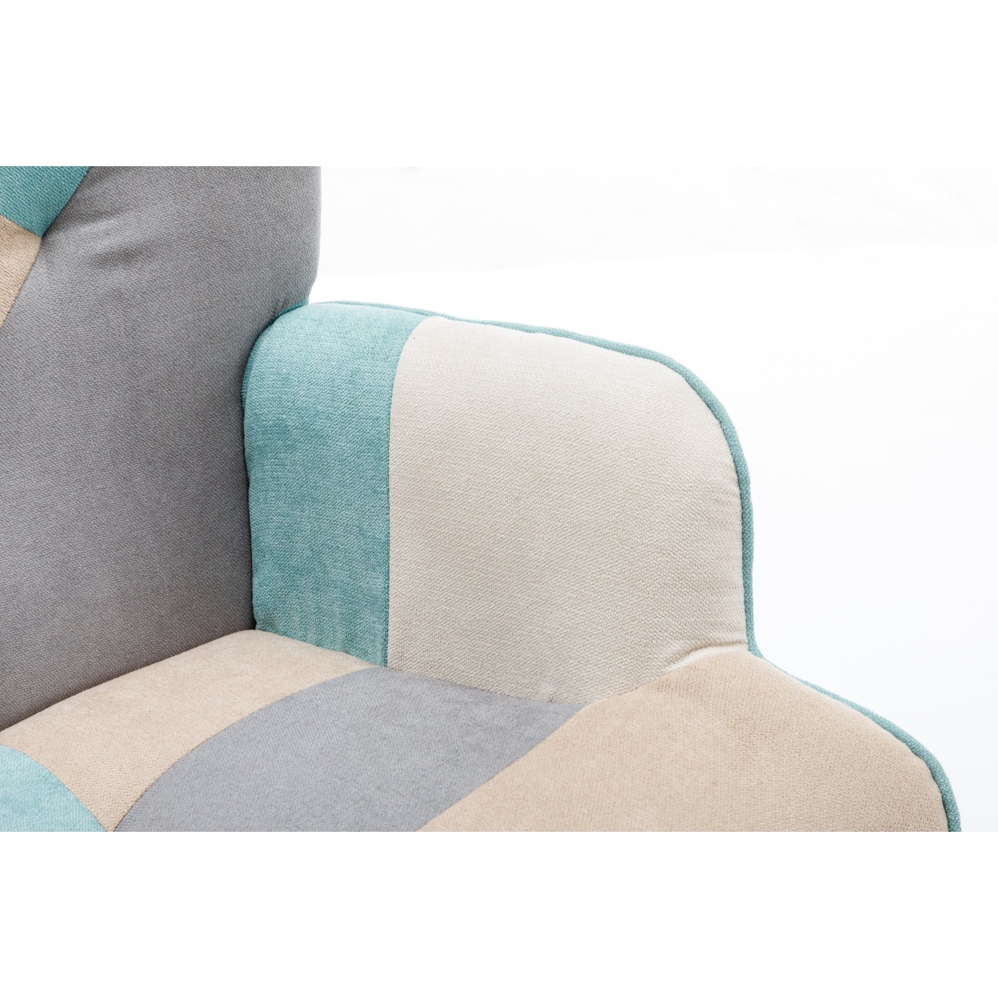 Modern Patchwork Accent Chair With Solid Wood Armrest And Feet, Mid Century Modern Accent Sofa, Fabric Sofa Chair For Living Room Bedroom Studio, Comfy Side Armchair For Bed Green Foam Cotton Linen