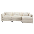 Modern Large Boucle Fabric L Shape Sectional Sofa Beige Boucle