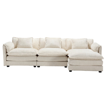 Modern Large Boucle Fabric L Shape Sectional Sofa Beige Boucle 3 Seat