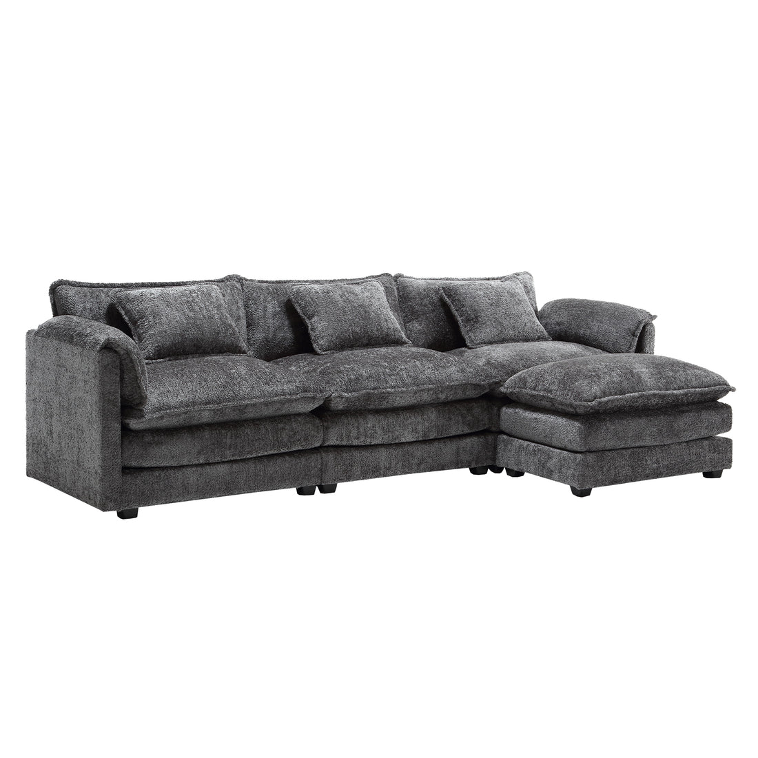 Modern Large Boucle Fabric L Shape Sectional Chenille Fabric, Movable Pedals, Detachable Armrests, Oversized Three Seat Sofa Gray Chenille 3 Seat