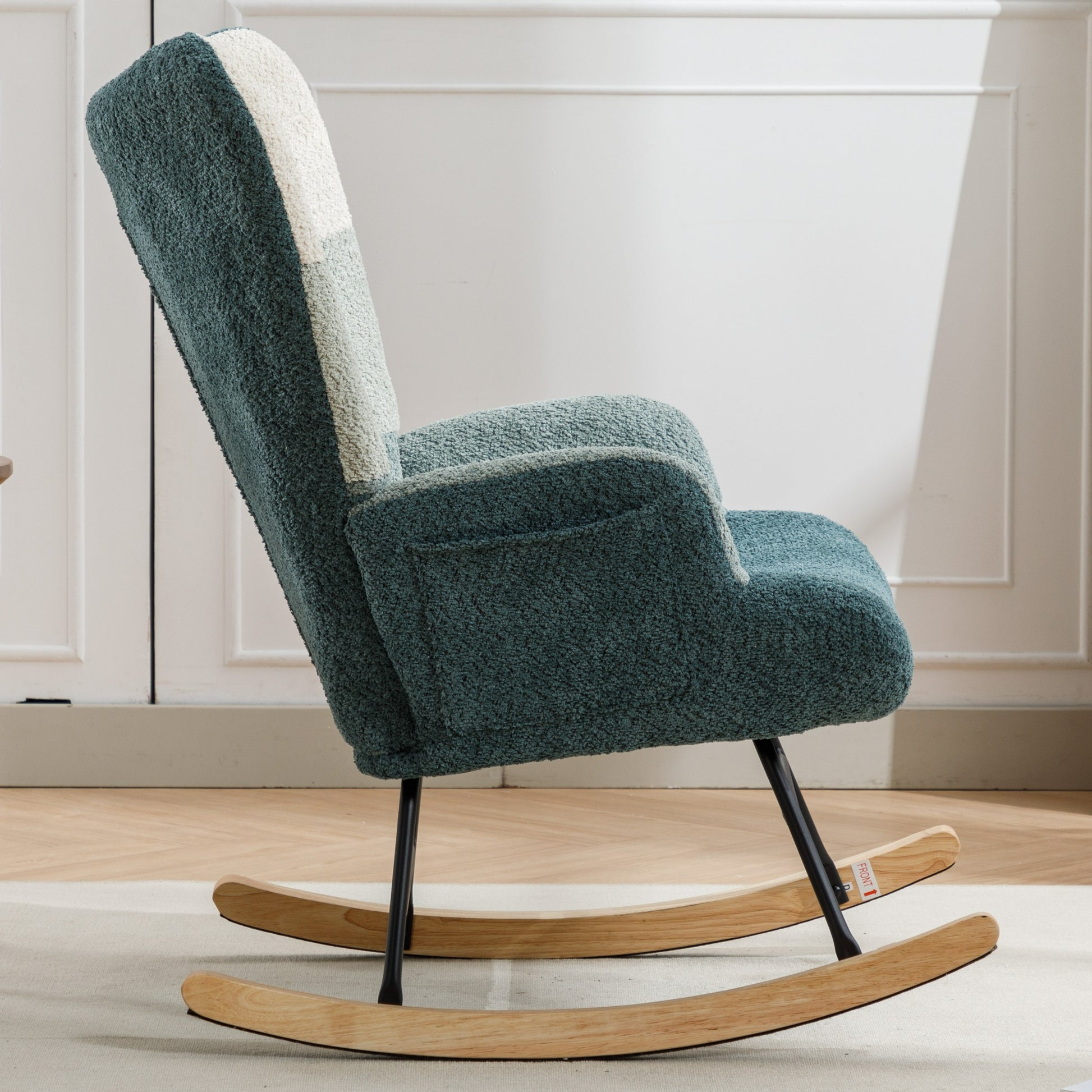 Modern Patchwork Accent Chair With Solid Wood Armrest And Feet, Mid Century Modern Accent Sofa, Fabric Sofa Chair For Living Room Bedroom Studio, Comfy Side Armchair For Bed, Green Dark Green Green Dark Green Foam Teddy