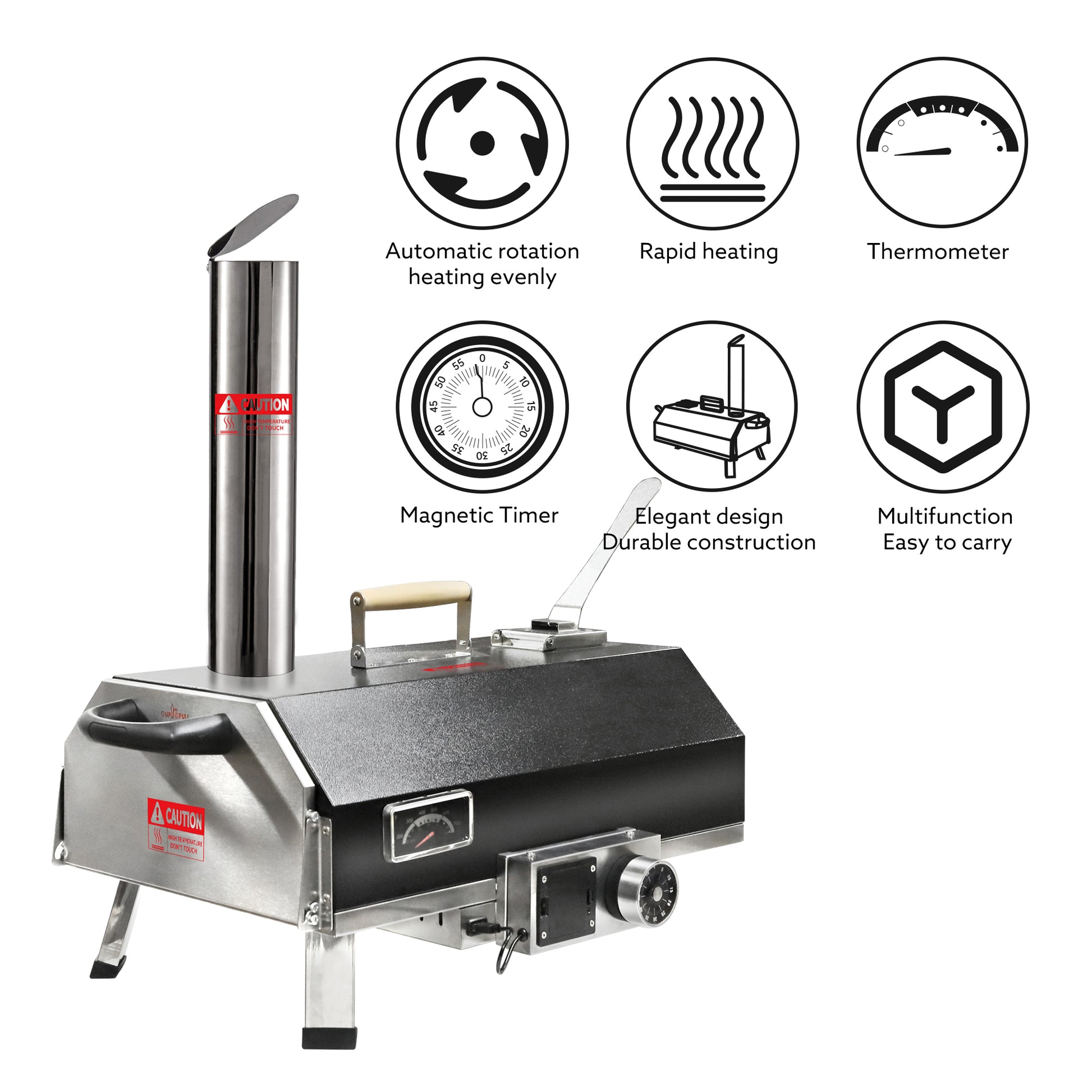 Black 12 Wood Fired Outdoor Pizza Oven Portable Hard Wood Pellet Pizza Oven Ideal For Any Outdoor Kitchen Outdoor Cooking Pizza Maker Backyard Pizza Ovens Countertop Pizza Oven Black Garden & Outdoor American Design Stainless Steel Stainless Steel