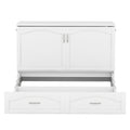 Queen Size Murphy Bed Wall Bed With Drawer And A Set Of Sockets & Usb Ports, Pulley Structure Design, White White Solid Wood Mdf