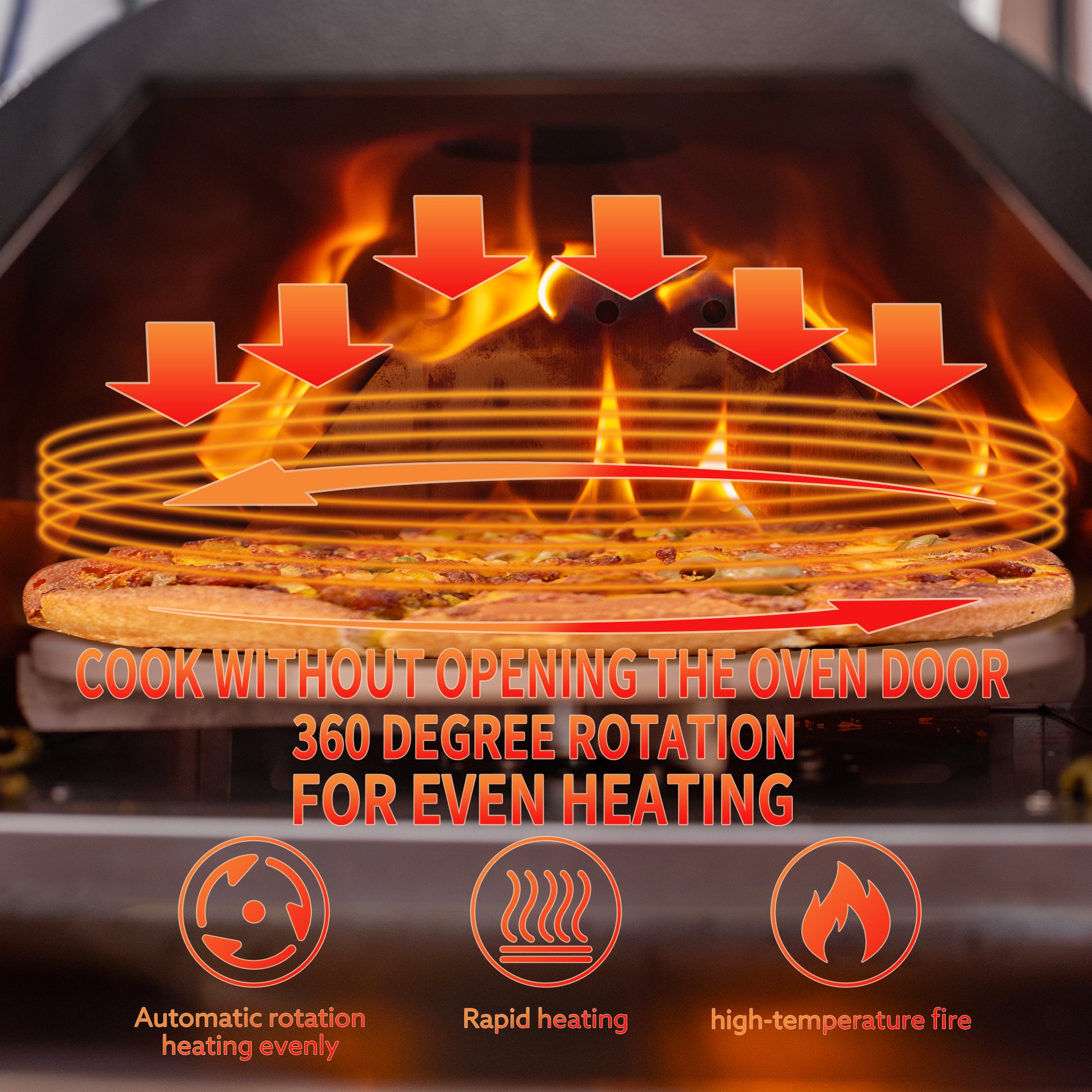 Pizza Oven Outdoor 12" Automatic Rotatable Pizza Ovens Portable Stainless Steel Wood Fired Pizza Oven Pizza Maker With Built In Thermometer Pizza Cutter Carry Bag Silver Garden & Outdoor American Design Stainless Steel Stainless Steel