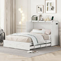 Full Size Murphy Bed Wall Bed With Drawer And A Set Of Sockets & Usb Ports, Pulley Structure Design, White White Solid Wood Mdf