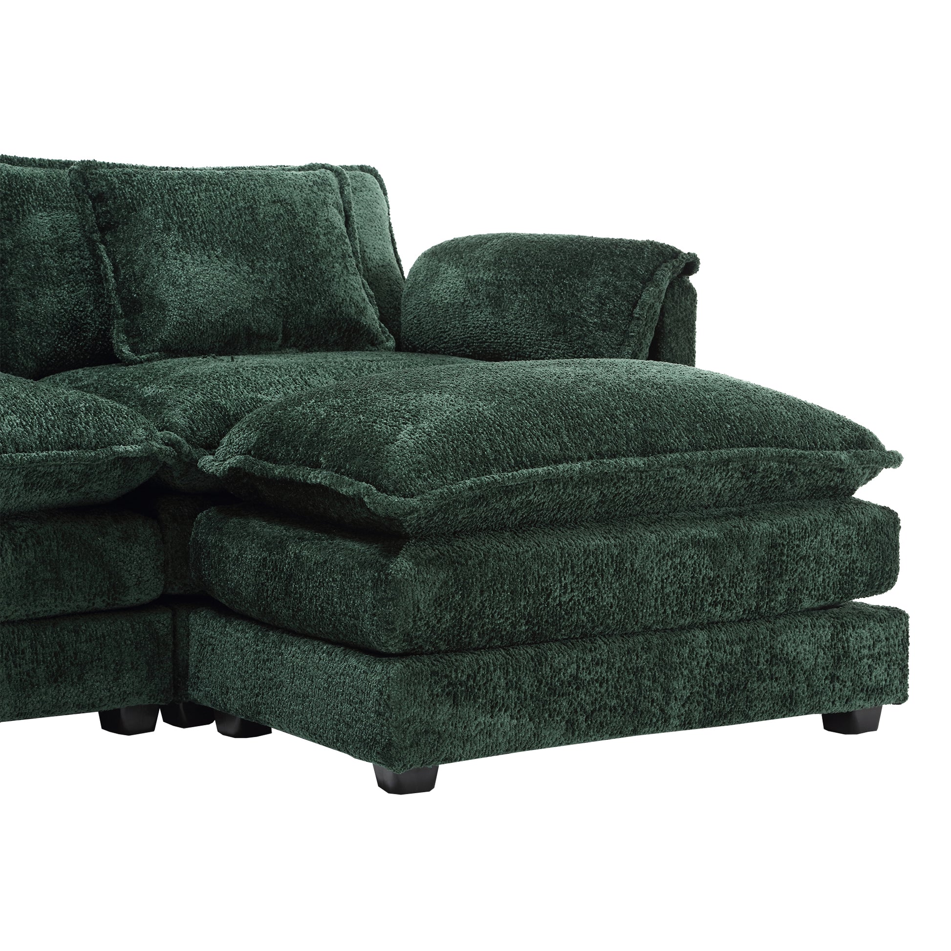 Modern Large Boucle Fabric L Shape Sectional Chenille Fabric, Movable Pedals, Detachable Armrests, Oversized Three Seat Sofa Emerald Chenille 3 Seat