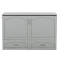 Queen Size Murphy Bed Wall Bed With Drawer And A Set Of Sockets & Usb Ports, Pulley Structure Design, Gray Gray Solid Wood Mdf