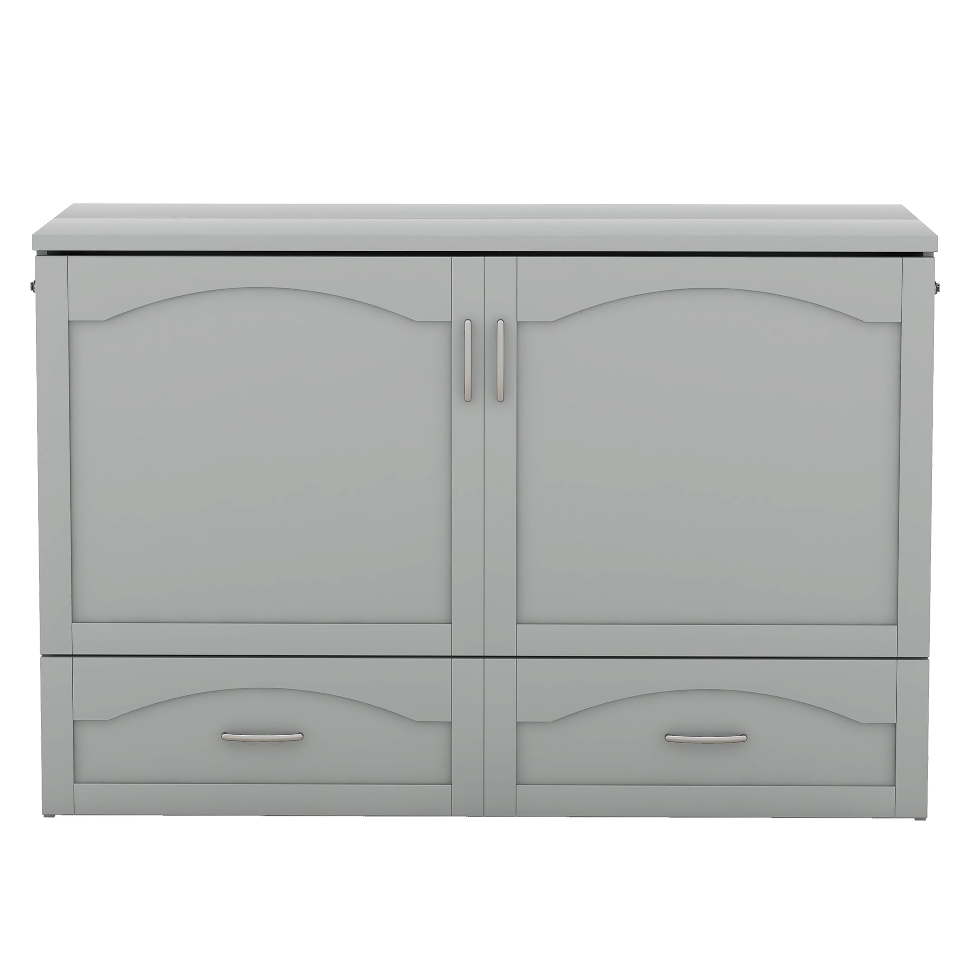 Queen Size Murphy Bed Wall Bed With Drawer And A Set Of Sockets & Usb Ports, Pulley Structure Design, Gray Gray Solid Wood Mdf