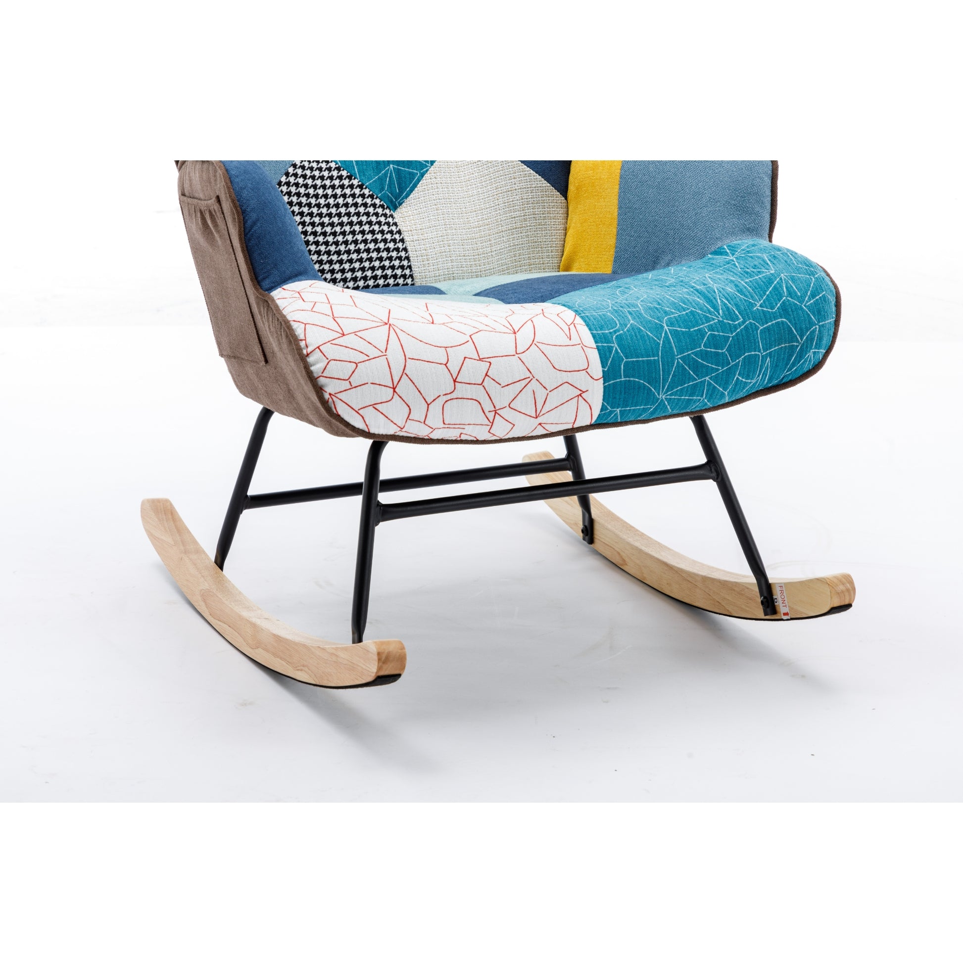 Modern Patchwork Accent Chair With Solid Wood Armrest And Feet, Mid Century Modern Accent Sofa, Fabric Sofa Chair For Living Room Bedroom Studio, Comfy Side Armchair For Bed Blue Antique Blue Foam Cotton Linen