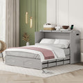 Queen Size Murphy Bed Wall Bed With Drawer And A Set Of Sockets & Usb Ports, Pulley Structure Design, Gray Gray Solid Wood Mdf