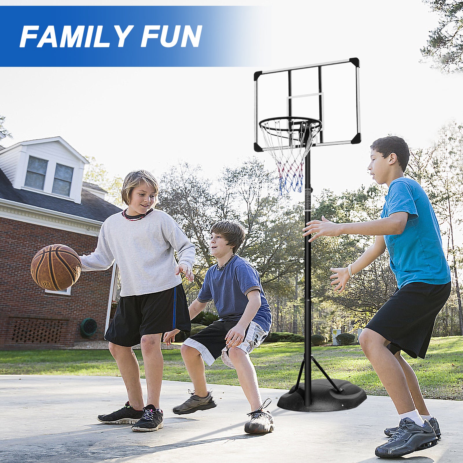 Portable Basketball Hoop System Stand Height Adjustable 7.5Ft 9.2Ft With 32 Inch Backboard And Wheels For Youth Adults Indoor Outdoor Basketball Goal Transparent Iron