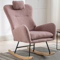 35.5 Inch Rocking Chair With Pocket, Soft Teddy Fabric Rocking Chair For Nursery, Comfy Wingback Glider Rocker With Safe Solid Wood Base For Living Room Bedroom Balcony Pink Pink Casual Foam Teddy