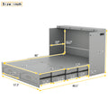 Full Size Murphy Bed Wall Bed With Drawer And A Set Of Sockets & Usb Ports, Pulley Structure Design, Gray Gray Solid Wood Mdf