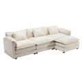 Modern Large Boucle Fabric L Shape Sectional Sofa Beige Boucle