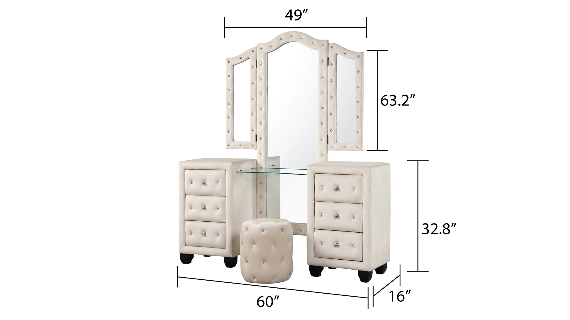 Modern Style King 5Pc Vanity Bedroom Set With Usb Ports & Made With Wood In Cream Box Spring Not Required King Cream Wood 5 Piece Set Bedroom Modern Upholstered Tufted Velvet Wood