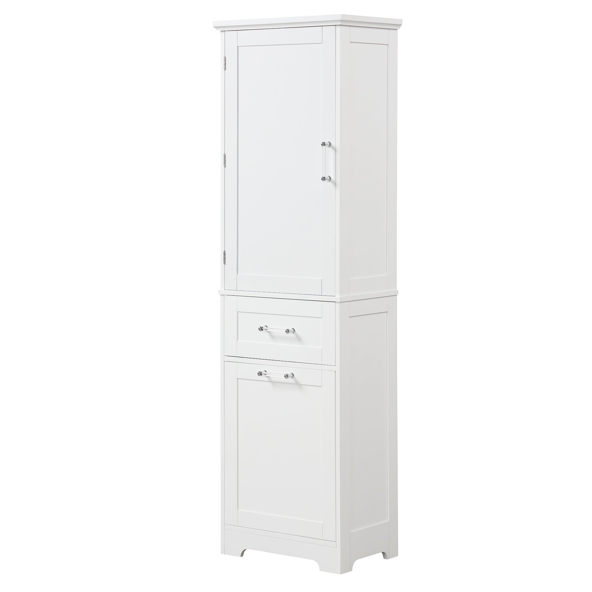 Tall Bathroom Storage Cabinet, Freestanding Storage Cabinet With Two Different Size Drawers And Adjustable Shelf, Mdf Board With Painted Finish, White White Mdf