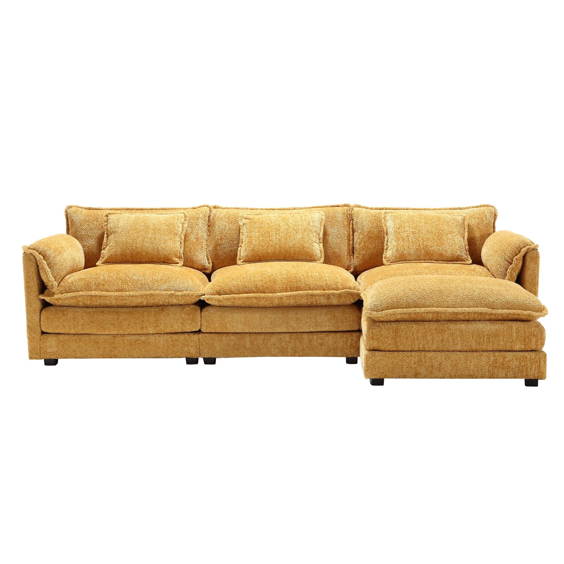 Modern Large Boucle Fabric L Shape Sectional Chenille Fabric, Movable Pedals, Detachable Armrests, Oversized Three Seat Sofa Yellow Chenille 3 Seat