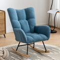 Rocking Chair With Pocket, Soft Teddy Fabric Rocking Chair For Nursery, Comfy Wingback Glider Rocker With Safe Solid Wood Base For Living Room Bedroom Balcony Blue Blue Casual Foam Teddy