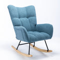 Rocking Chair With Pocket, Soft Teddy Fabric Rocking Chair For Nursery, Comfy Wingback Glider Rocker With Safe Solid Wood Base For Living Room Bedroom Balcony Blue Blue Casual Foam Teddy