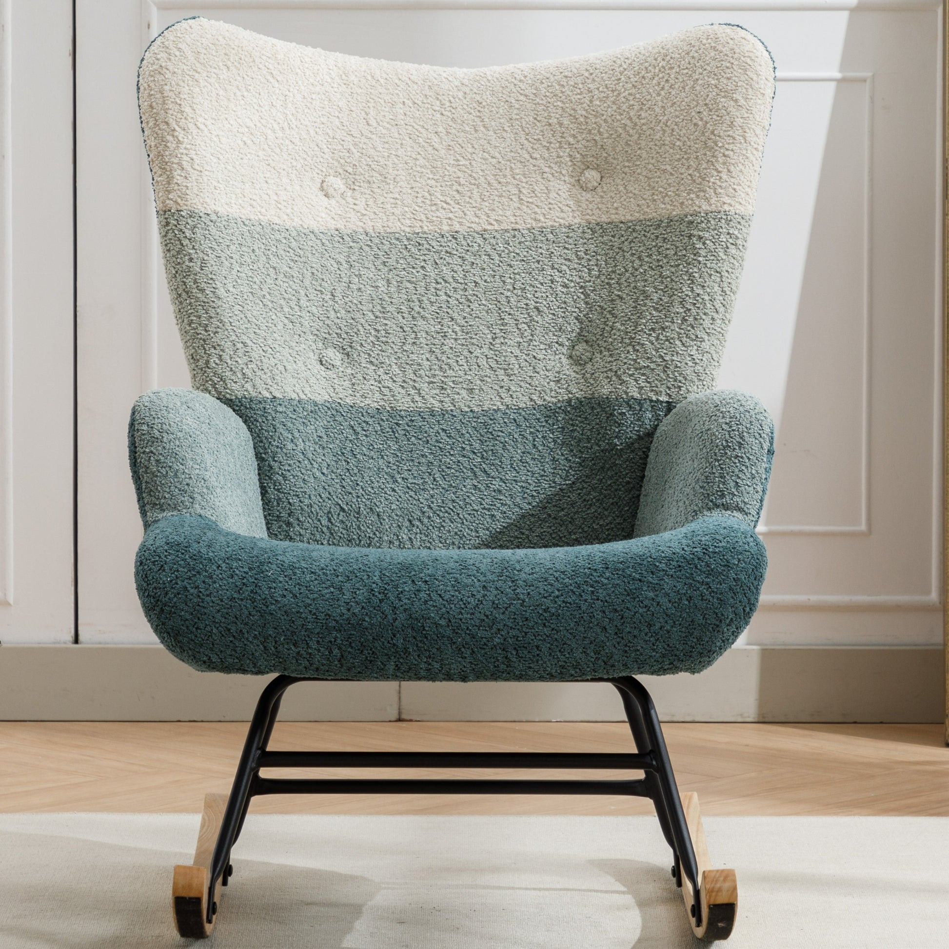 Modern Patchwork Accent Chair With Solid Wood Armrest And Feet, Mid Century Modern Accent Sofa, Fabric Sofa Chair For Living Room Bedroom Studio, Comfy Side Armchair For Bed, Green Dark Green Green Dark Green Foam Teddy