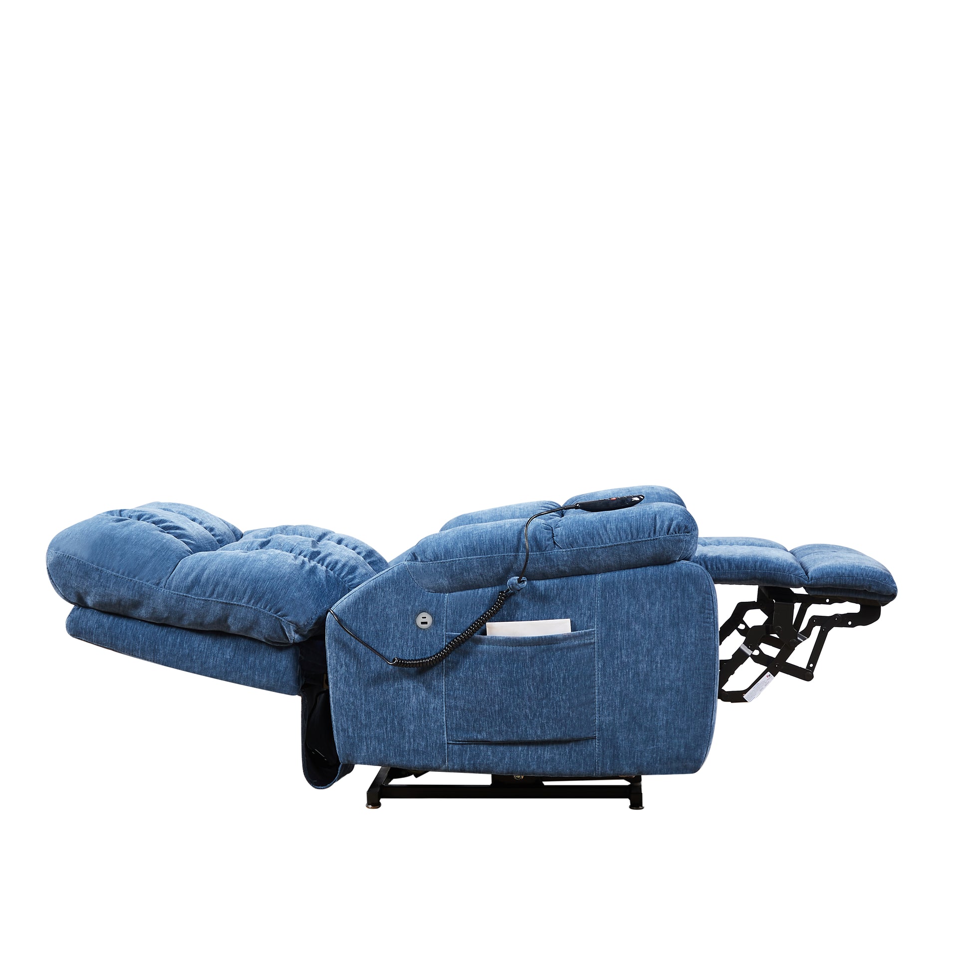 Liyasi Electric Power Lift Recliner Chair With Airbag Massage And Heating For Elderly, 3 Positions, 2 Side Pockets, Usb Charge Ports, High End Quality Cloth Power Reclining Chair Blue Foam Fabric