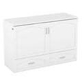 Queen Size Murphy Bed Wall Bed With Drawer And A Set Of Sockets & Usb Ports, Pulley Structure Design, White White Solid Wood Mdf