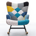 Modern Patchwork Accent Chair With Solid Wood Armrest And Feet, Mid Century Modern Accent Sofa, Fabric Sofa Chair For Living Room Bedroom Studio, Comfy Side Armchair For Bed Blue Antique Blue Foam Cotton Linen