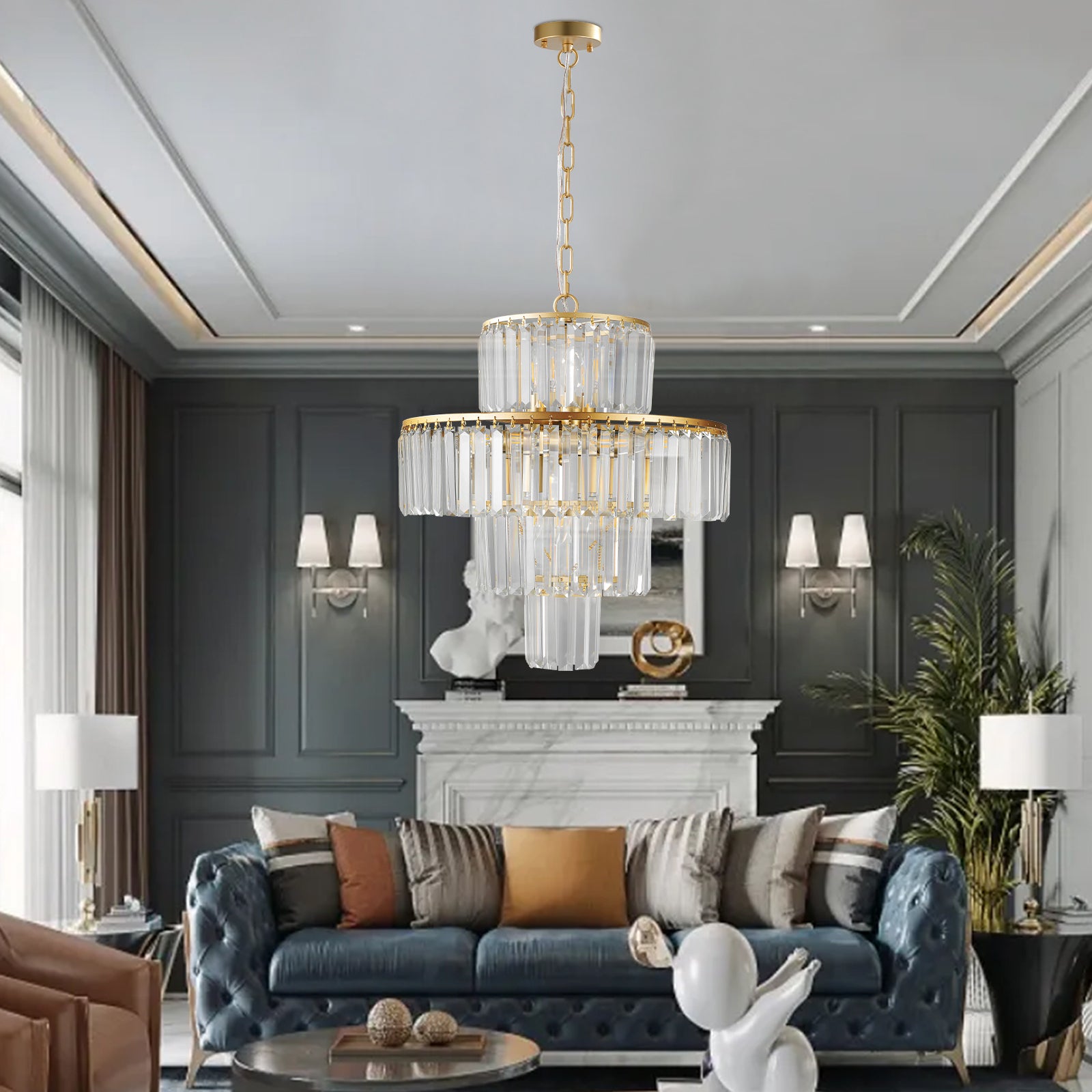 Crystal Chandelier Modern Chandeliers Lights Fixture Hanging Pendant Light Fixture For Dining Room Bedroom Living Room Dia 19.7 Inch Gold Crystal Iron