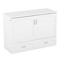 Full Size Murphy Bed Wall Bed With Drawer And A Set Of Sockets & Usb Ports, Pulley Structure Design, White White Solid Wood Mdf