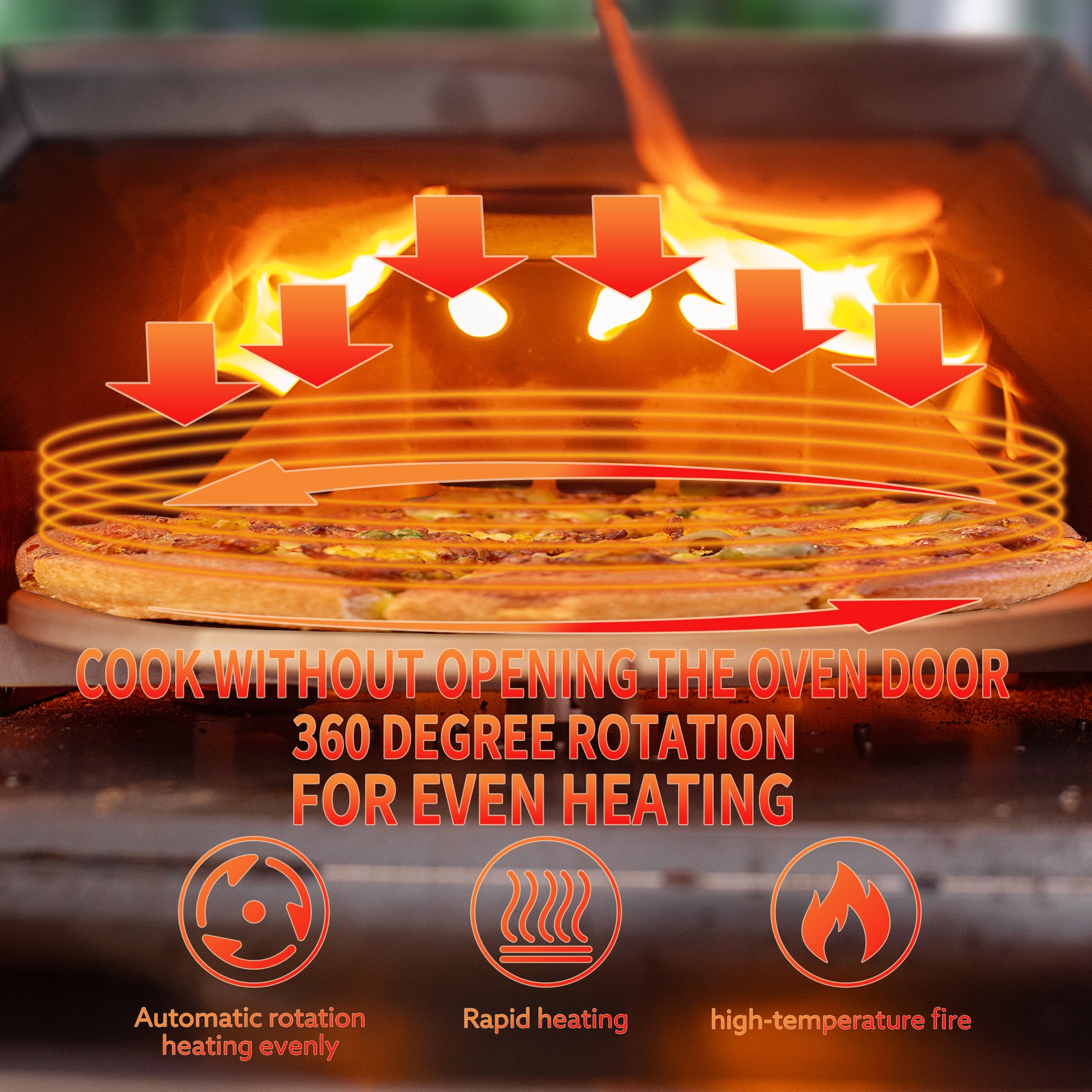 Stainless Steel Pizza Oven Outdoor 12" Automatic Rotatable Pizza Ovens,Portable Wood Fired Pizza Oven Pizza Maker With Timer, Built In Thermometer,Pizza Cutter & Carry Bag Silver Garden & Outdoor American Design Stainless Steel Stainless Steel