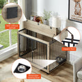 Furniture Style Dog Crate Side Table With Rotatable Feeding Bowl, Wheels, Three Doors, Flip Up Top Opening. Indoor, Grey, 43.7